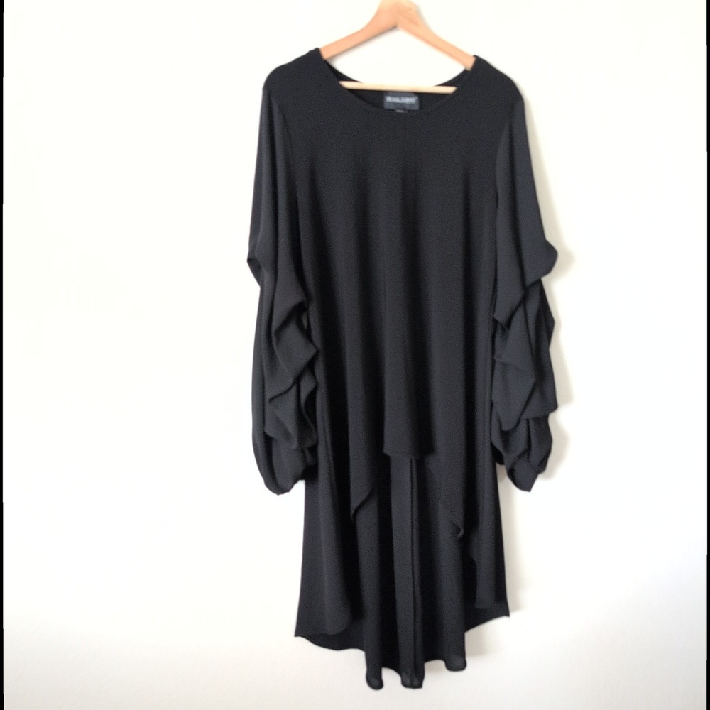 Frank Lyman Design Black Lagenlook Ruffle Sleeve Tunic Top Womens 14 Canada Art